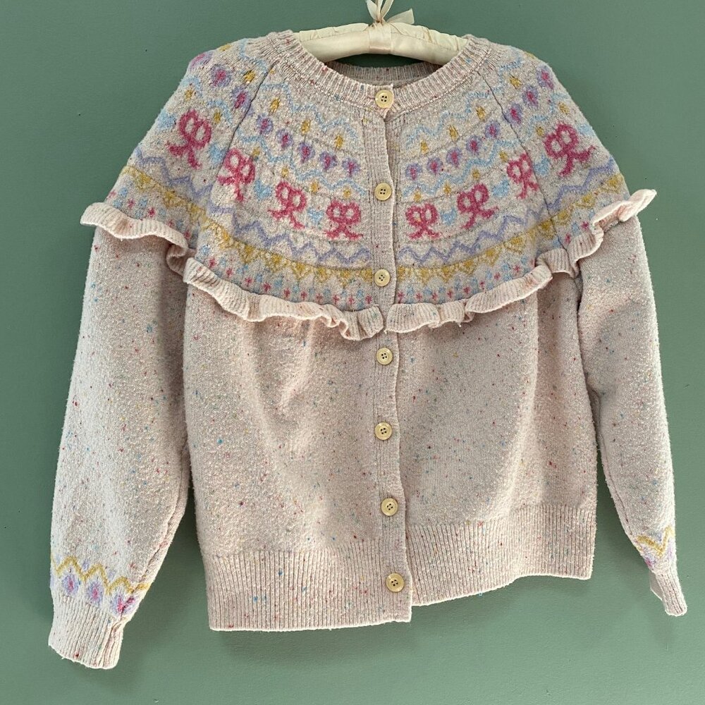 Vintage Cardigan Knited Sweater  Sz: Med  So So So Cute Bow/Floral Print Button - Picture 3 of 6